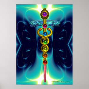 Póster CADUCEUS E 7 CHAKRAS, vibrante ametísta do ouro
