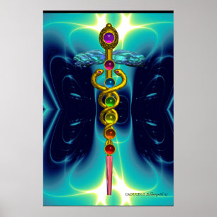 Póster CADUCEUS E 7 CHAKRAS, vibrante ametísta do ouro