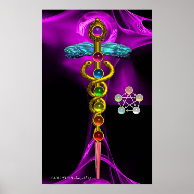 Poster CADUEUS Dourados E 7 CHAKRAS EM ROSA FRACTAL RÚPID (Frente)
