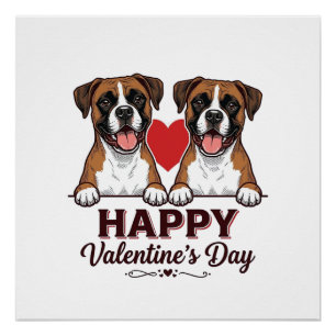 Póster Cães Boxer Feliz Dia dos Namorados Vintage