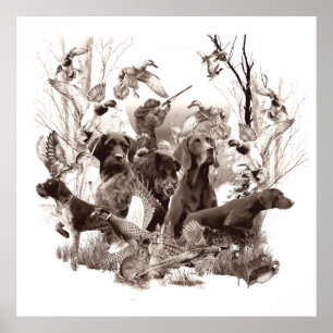 Poster Cães caçadores, cães-mangueira, época de caça Wood