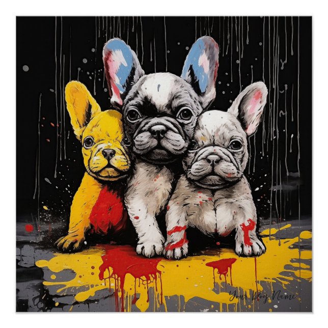 Póster Cães-Cachorro-Cachorro Franceses Amigáveis 004 - R (Frente)