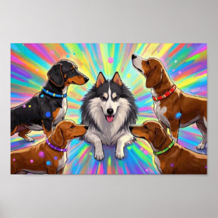 Poster Cães Cachorros com fundo arco-íris