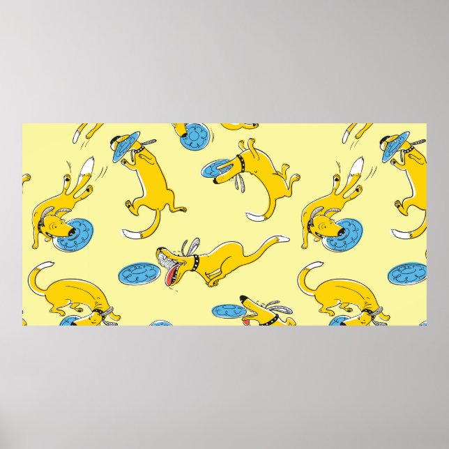 Poster Cães com atividade cúbica vintam um padrão uniform (Frente)