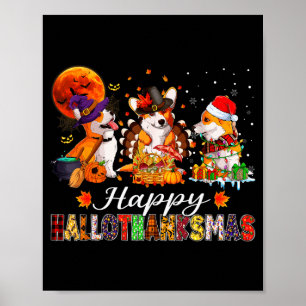 Poster Cães Corgi Halloween Dia de Ação de Graças Natal H