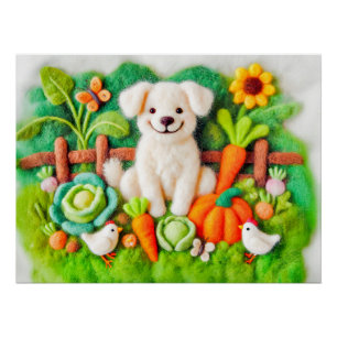 Póster Cães de Arte em Feltro Relaxando em um Jardim Colo