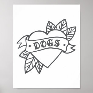 Poster Cães de Camisa Cardíaca de Tatuagem Cachorro Vinta