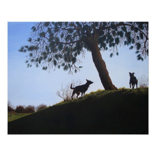 Póster Cães de cor de cheio em arte de paisagem estacioná (Frente)