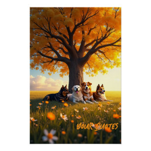 Póster Cães de Outono Descansando Sob uma Grande Árvore