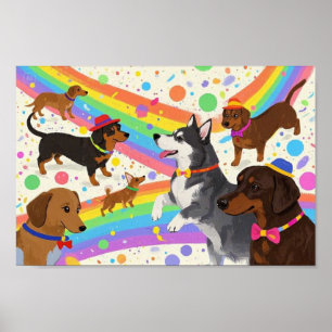 Poster Cães divertidos e bonitos com arco-íris