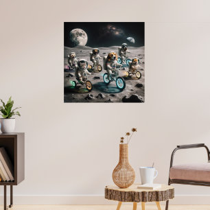 Poster cães e gatos astronautas na lua