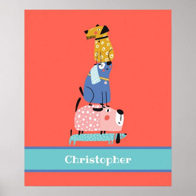 Poster Cães Engraçados com Nome Crianças (Frente)