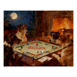 Póster Cães Engraçados e Fofos Jogando um Jogo de Tabulei