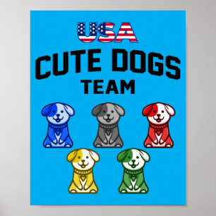 Poster Cães Engraçados Fofos EUA Equipe de Filhotes
