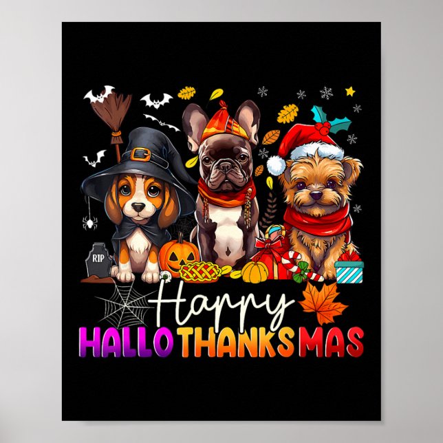 Poster Cães Felizes Hallothanksmas Halloween Dia de Ação  (Frente)