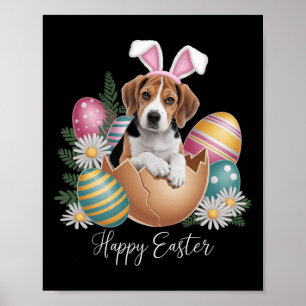 Poster Cães Florais Dia de Páscoa Cachorro Beagle Fofinho
