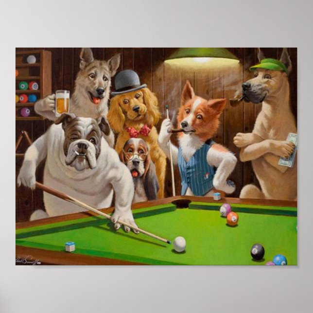 Poster Cães Jogando Piscina Billiard por Cassius Marcellu (Frente)