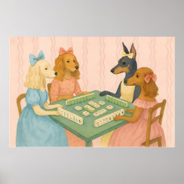 Poster Cães Lindos Antigos Jogando Mahjong