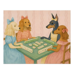 Póster Cães Lindos Antigos Jogando Mahjong