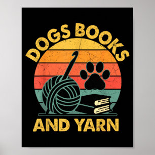 Poster Cães livros e fios de tricô engraçados crochê retr