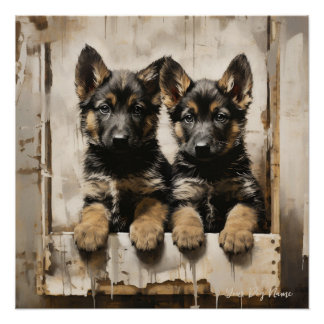 Póster Cães-Papoila-German shepherd Amigáveis 002 - Raimo
