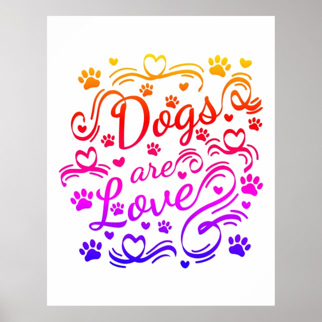 Poster Cães São Patas De Amor E Tipografia Cardíaca (Frente)