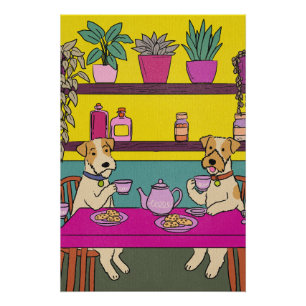 Póster Cães tomando chá da tarde