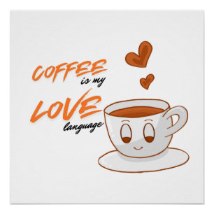 Póster Café Amor – Ilustração de Café Adorável Decoração