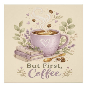 Póster Café Aquarela Lavanda Aconchegante