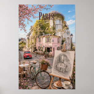 Poster Café Artístico de Montmartre em Paris Ilustração C