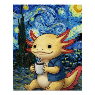 Póster Café Axolotl Sonho de Noite Estrelada