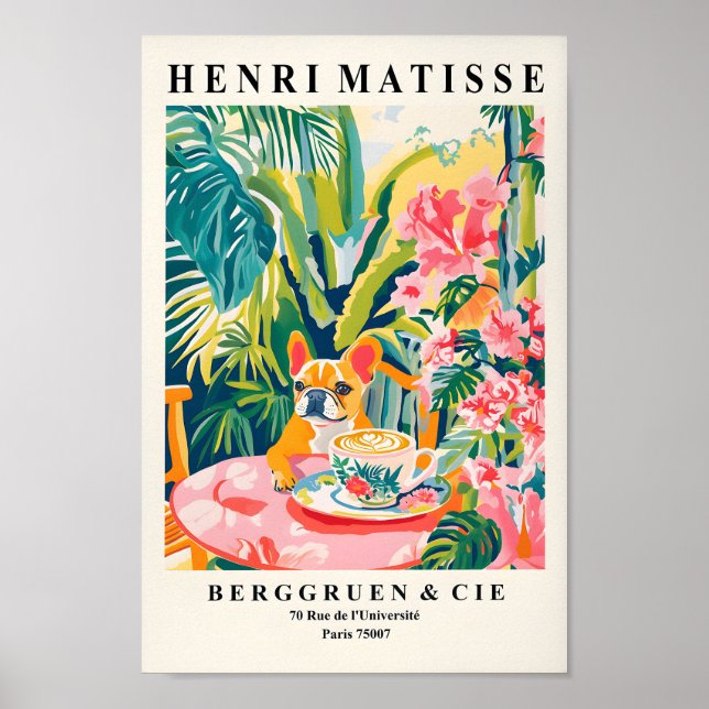 Poster Café Bebendo De Buldogue Francês, Decor De Dopamin (Frente)