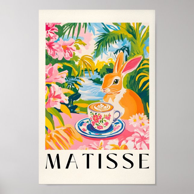 Poster Café Bebendo De Coelho, Arte De Parede Engraçada D (Frente)