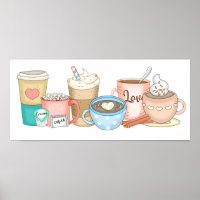 Café branco desenhado à mão e cacau quente