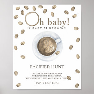 Poster CAFÉ - caça ao chupeta jogo de baby shower