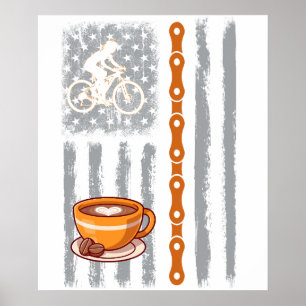 Poster café ciclismo - Bandeira dos EUA vintage para cicl