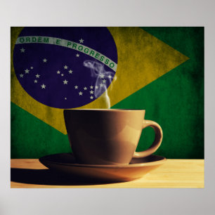 Poster Café com bandeira brasileira