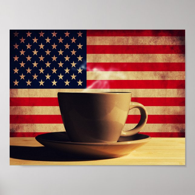 Poster Café com bandeira dos EUA (Frente)