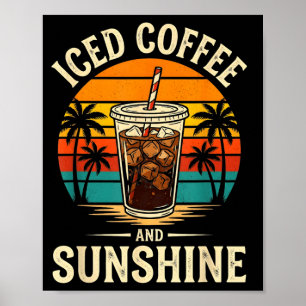 Poster Café com gelo e sol humorístico verão retrô