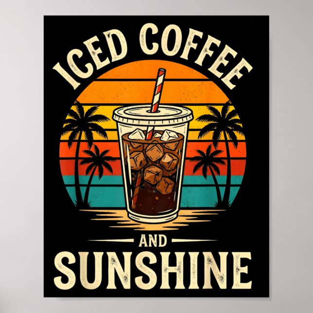 Poster Café com gelo e sol humorístico verão retrô (Frente)