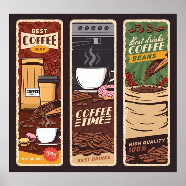 Poster Café compre banners de vintage vintage, cafeteria  (Frente)