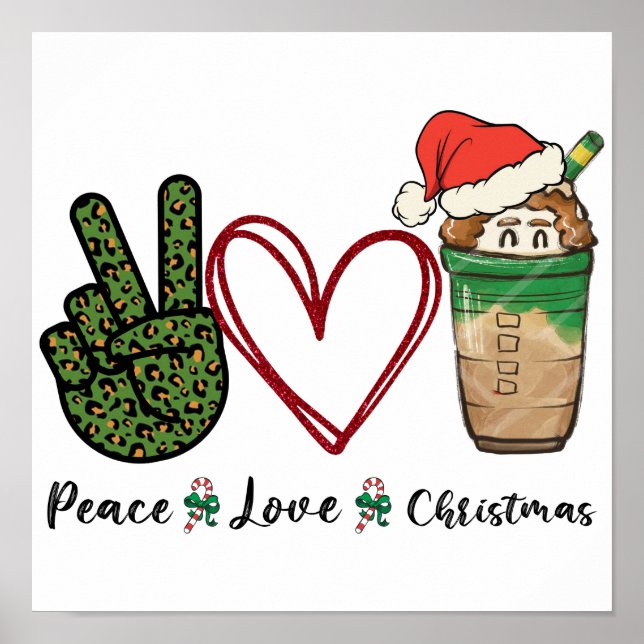 Poster Café da Bebida de Natal Peace Love (Frente)