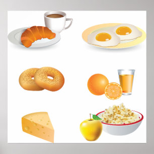 Poster Café da Comida, Croissant, Ovos, Sacos