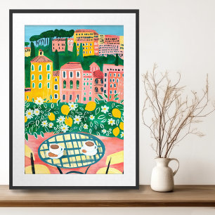 Poster Café da manhã em Terrace Whimsical City Painting A