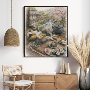 Poster Café da Manhã Japonês Tradicional ao lado de um Ja