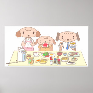Poster Café da manhã para a família de cães.