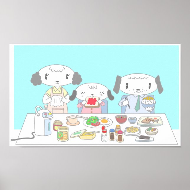Poster Café da manhã para a família de cães. (Frente)