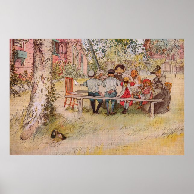 Póster Café da manhã sob o Big Birch de Carl Larsson (Frente)