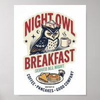 Café da Noite Coruja Noturno Cartaz Retro 80s Matt