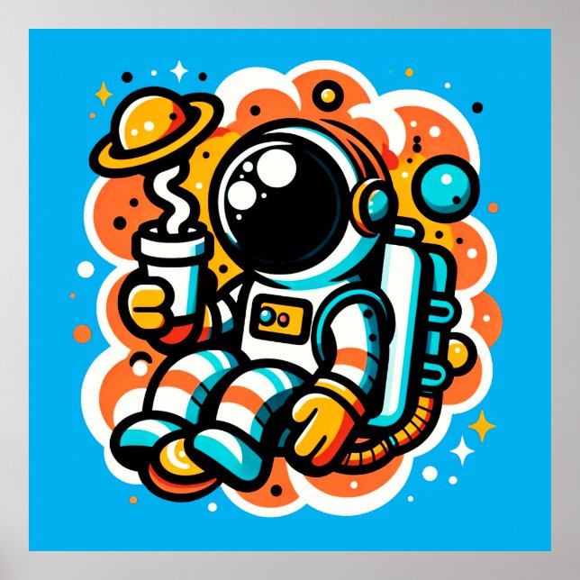Poster Café de Bebendo astronauta - Cafeína Espacial Exte (Frente)